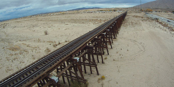 Well-photographed subjects, like this train trestle, takes on a whole different look from a bird’s-eye
perspective.