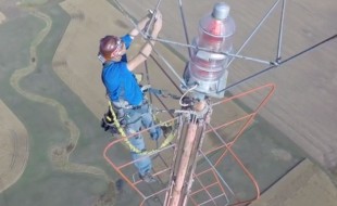 Drones at Work: TV Tower lightbulb change at 1500 ft.