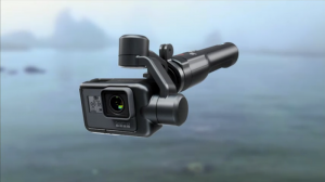 The stabilizer features a unique boom-style design, unlike competitors like DJI and Yuneec which use pistol grips.